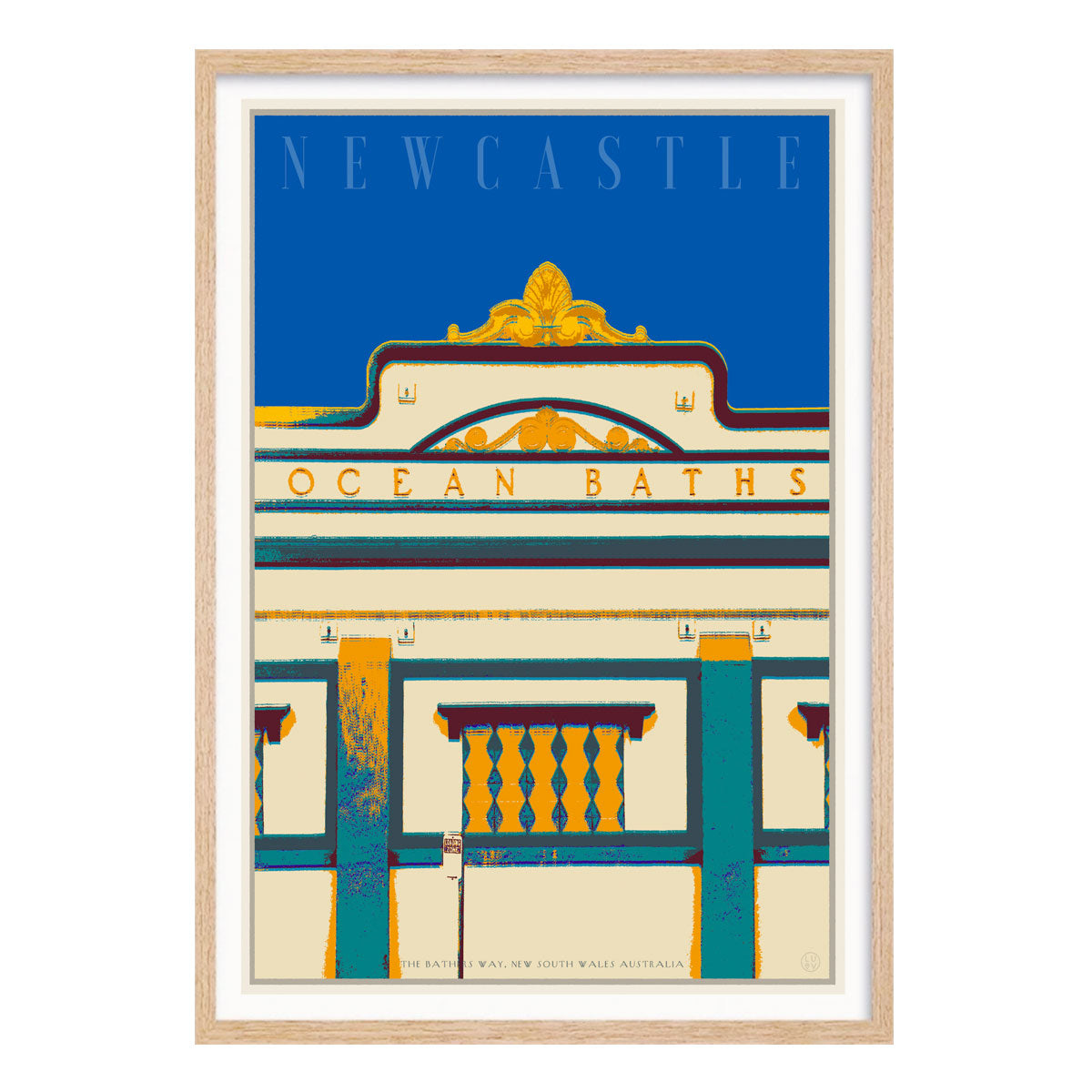 Newcastle baths deco pop travel poster print in oak frame by Places We Luv