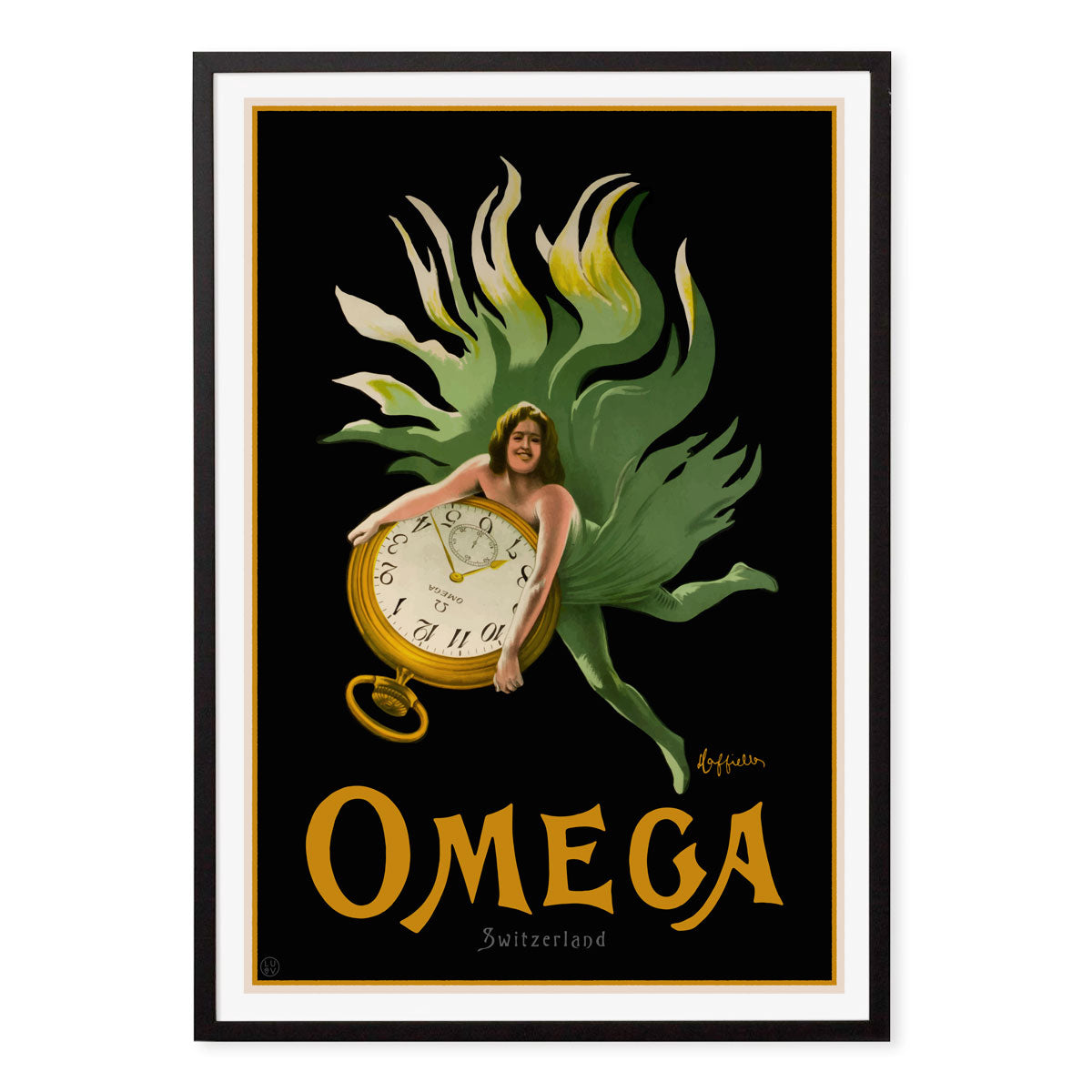 Omega Switzerland retro vintage advertising poster in black frame - Places We Luv
