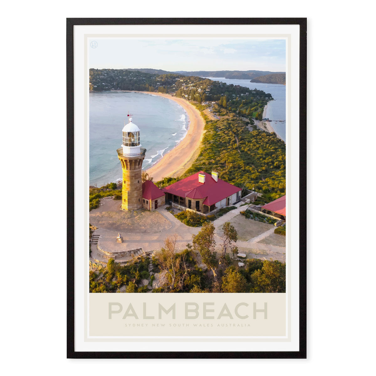 Palm Beach retro vintage travel poster print in black frame from Places We Luv