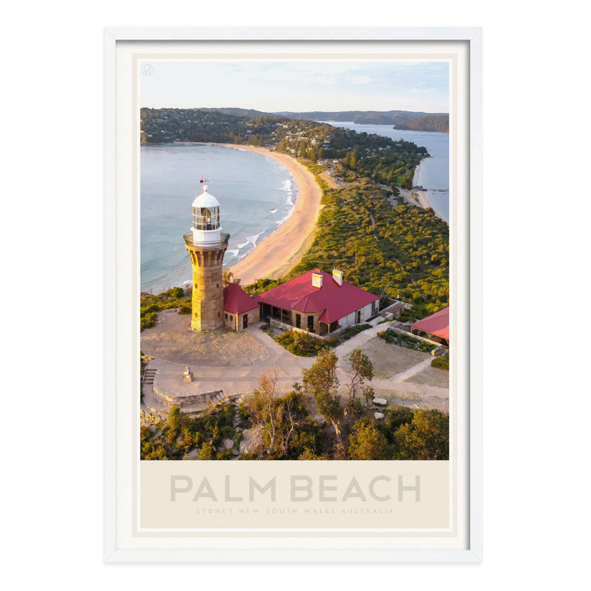 Palm Beach retro vintage travel poster print in white frame from Places We Luv