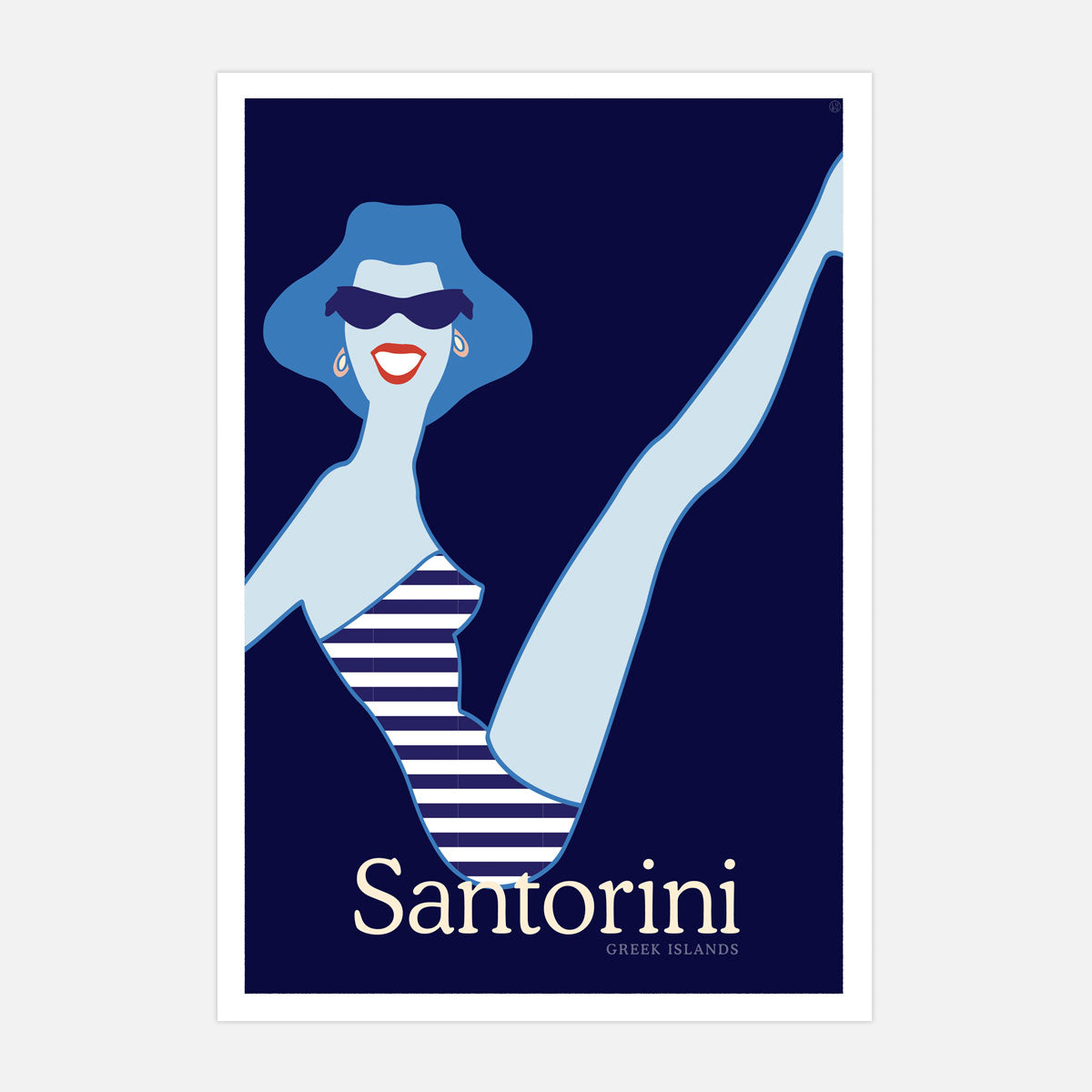 Santorini retro vintage beach gal poster print from Places We Luv