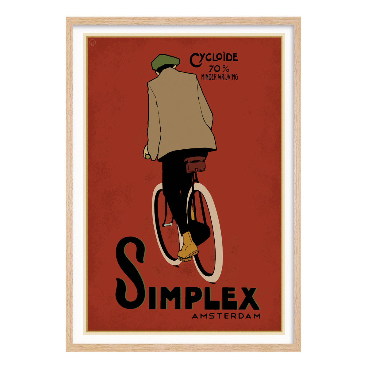 Simplex Cycles Amsterdam vintage retro advertising poster in oak frame - Places We Luv