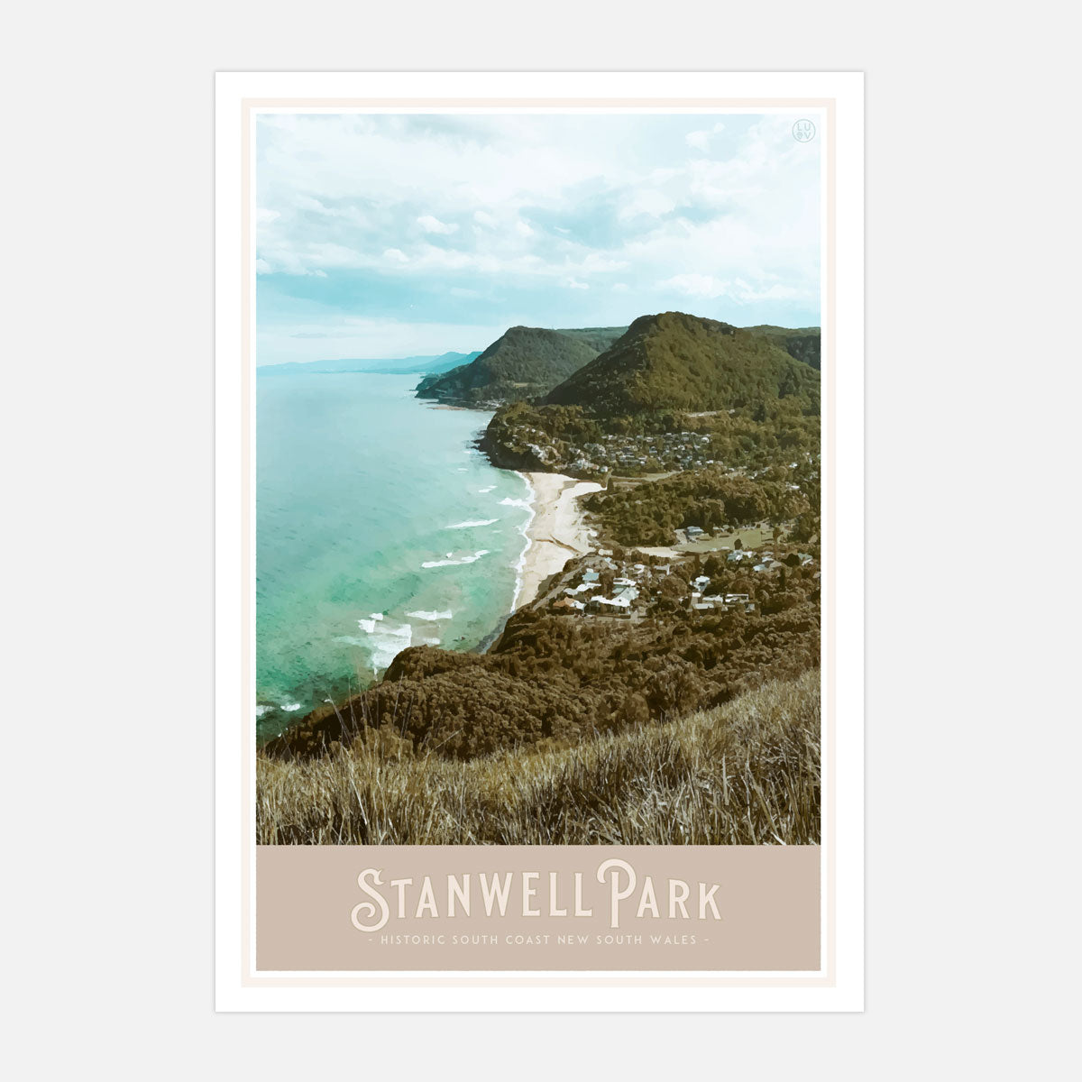Stanwell Park vintage travel style framed print by Places We Luv