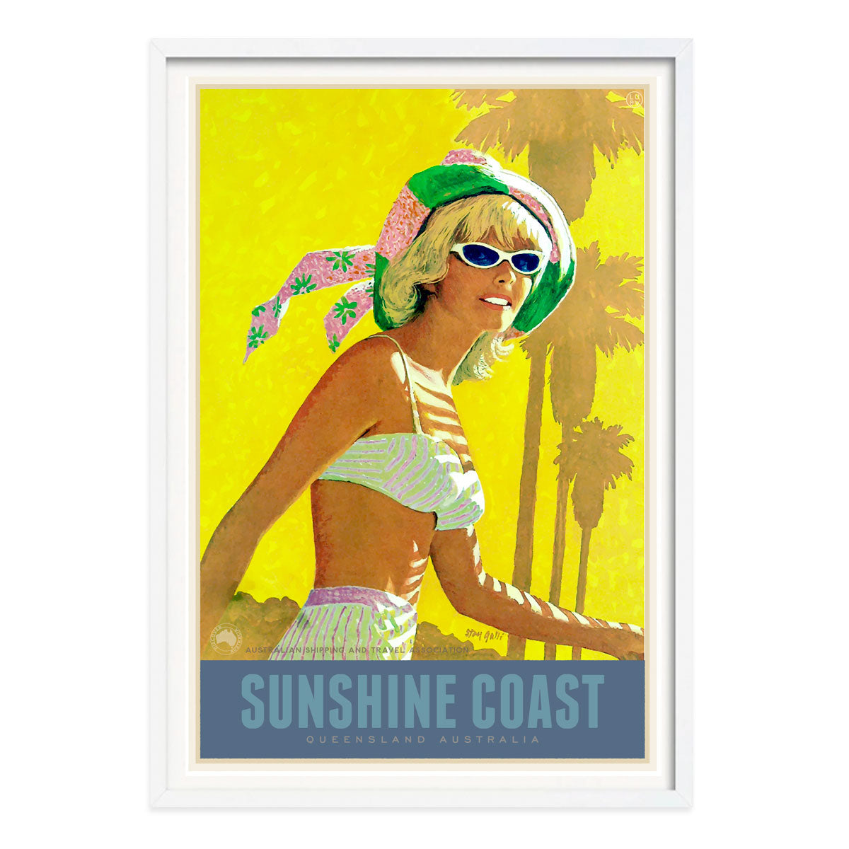 Sunshine Coast QLD vintage retro poster framed in white from Places We Luv 