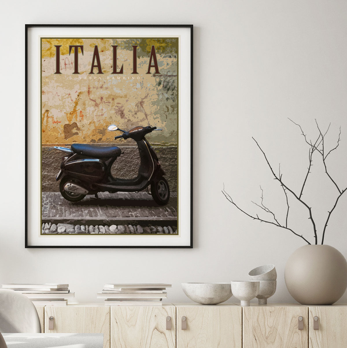 Vespa Italy retro vintage travel poster by Places We Luv