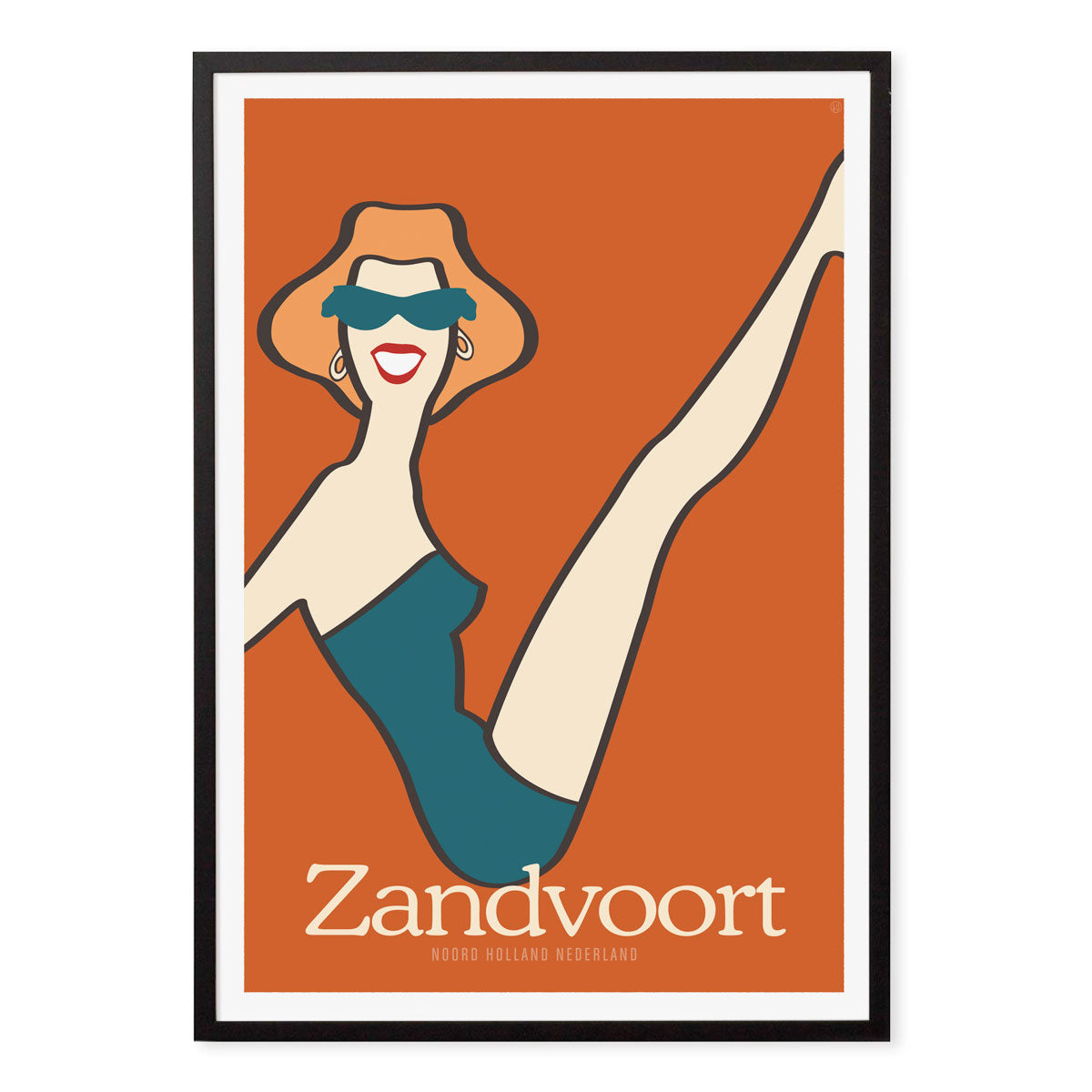 Zandvoort retro vintage beach girl poster in black frame from Places We Luv