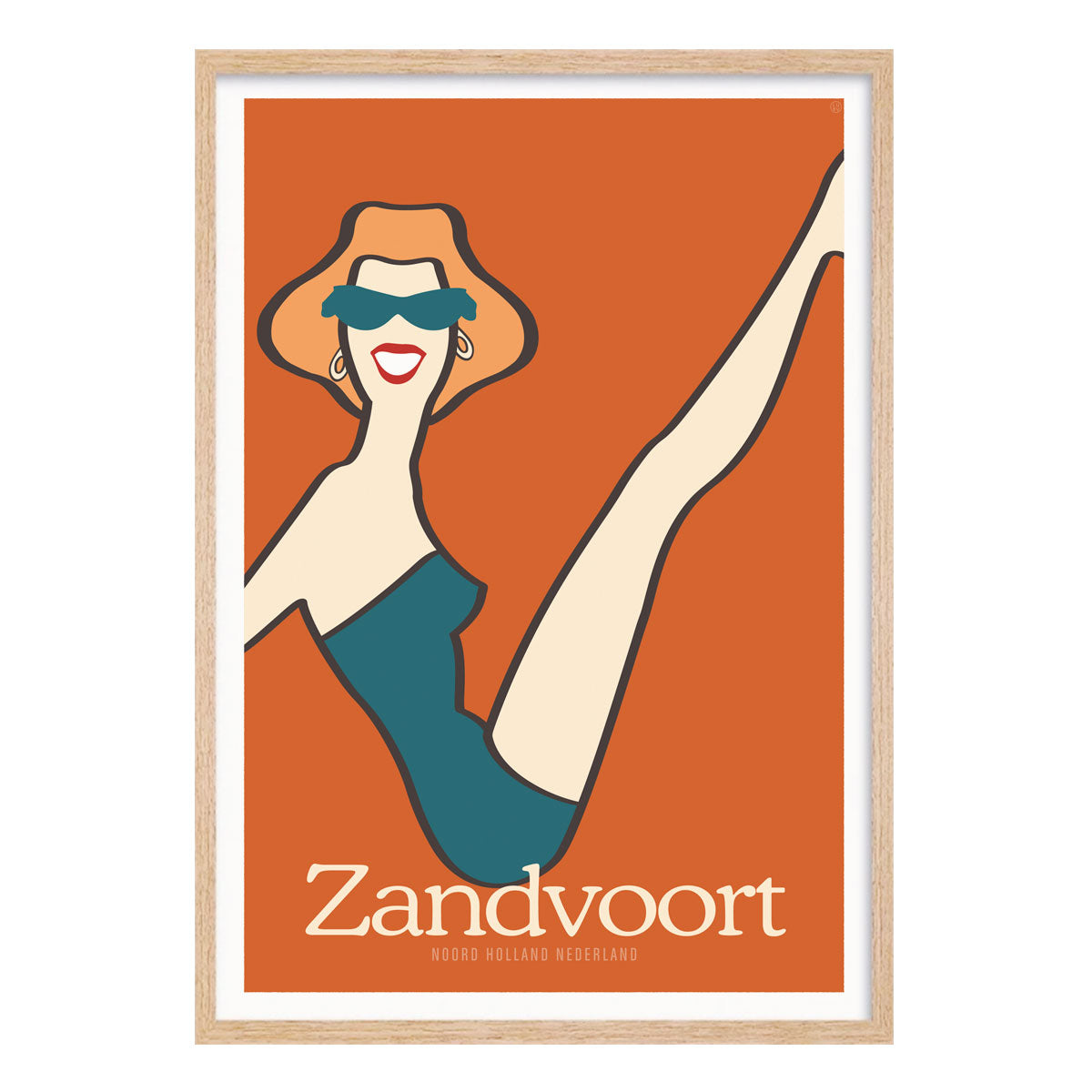 Zandvoort retro vintage beach girl poster in oak frame from Places We Luv