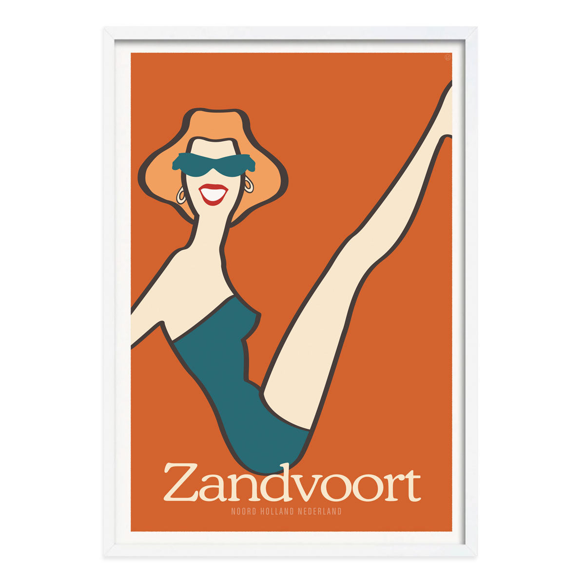 Zandvoort retro vintage beach girl poster in white frame from Places We Luv