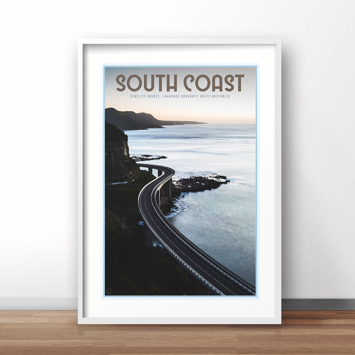 South coast seacliff bridge vintage travel style print by places we luv