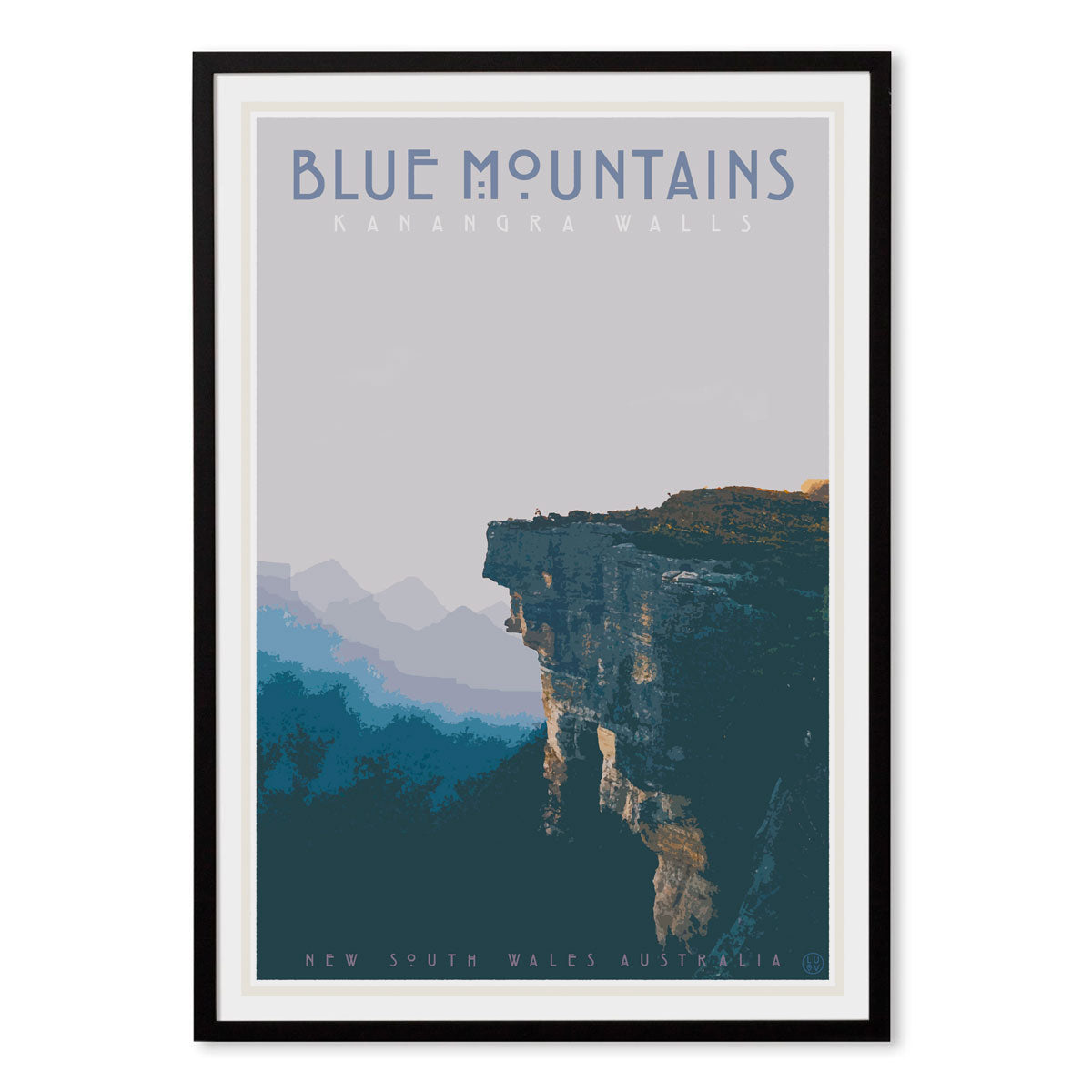 Blue Mountains vintage travel style framed print by Places We Luv