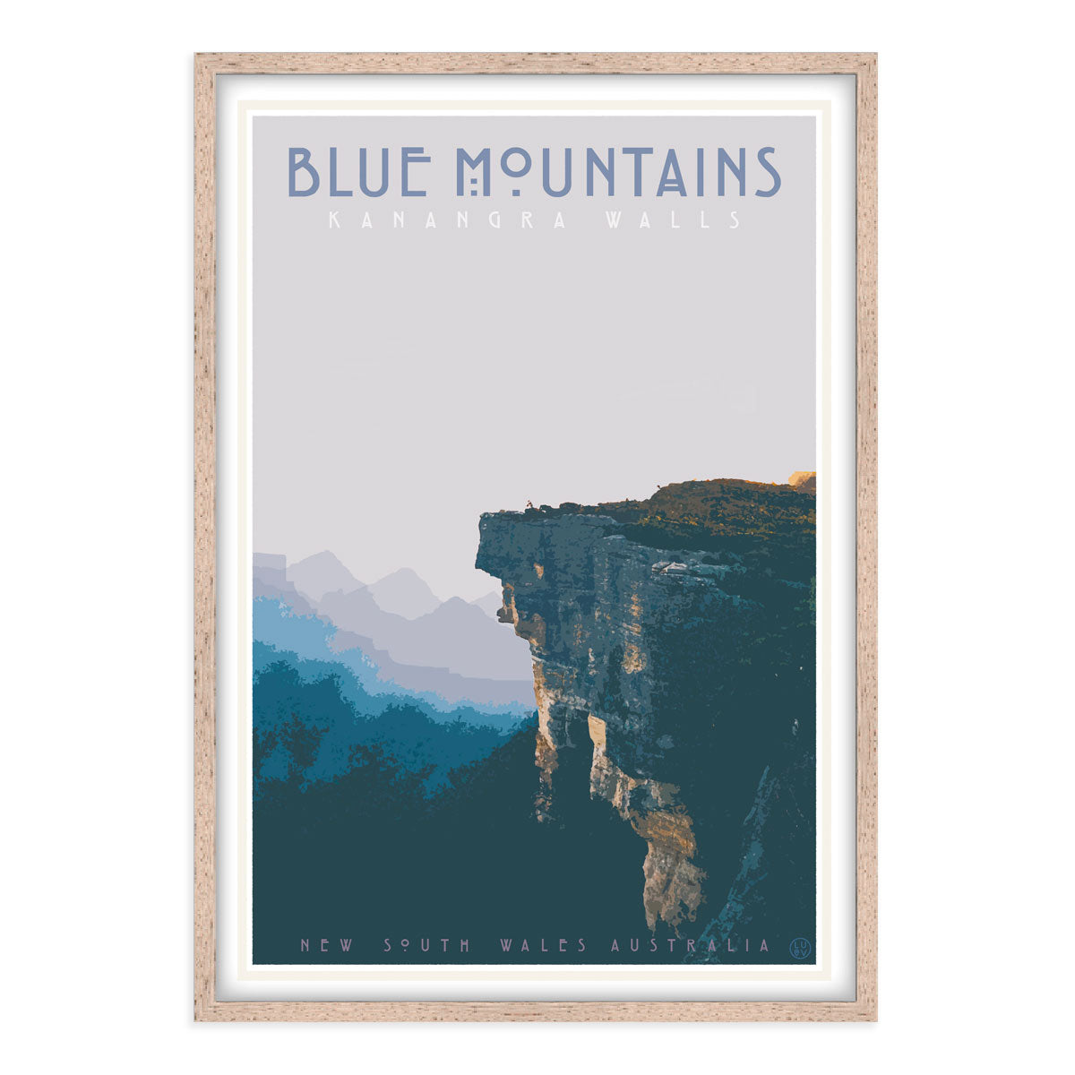 Blue Mountains vintage travel styleoak framed print by Places We Luv