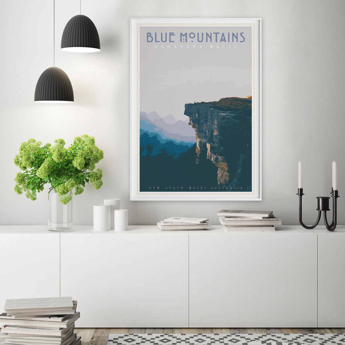 Blue Mountains vintage travel style art print by Places We Luv
