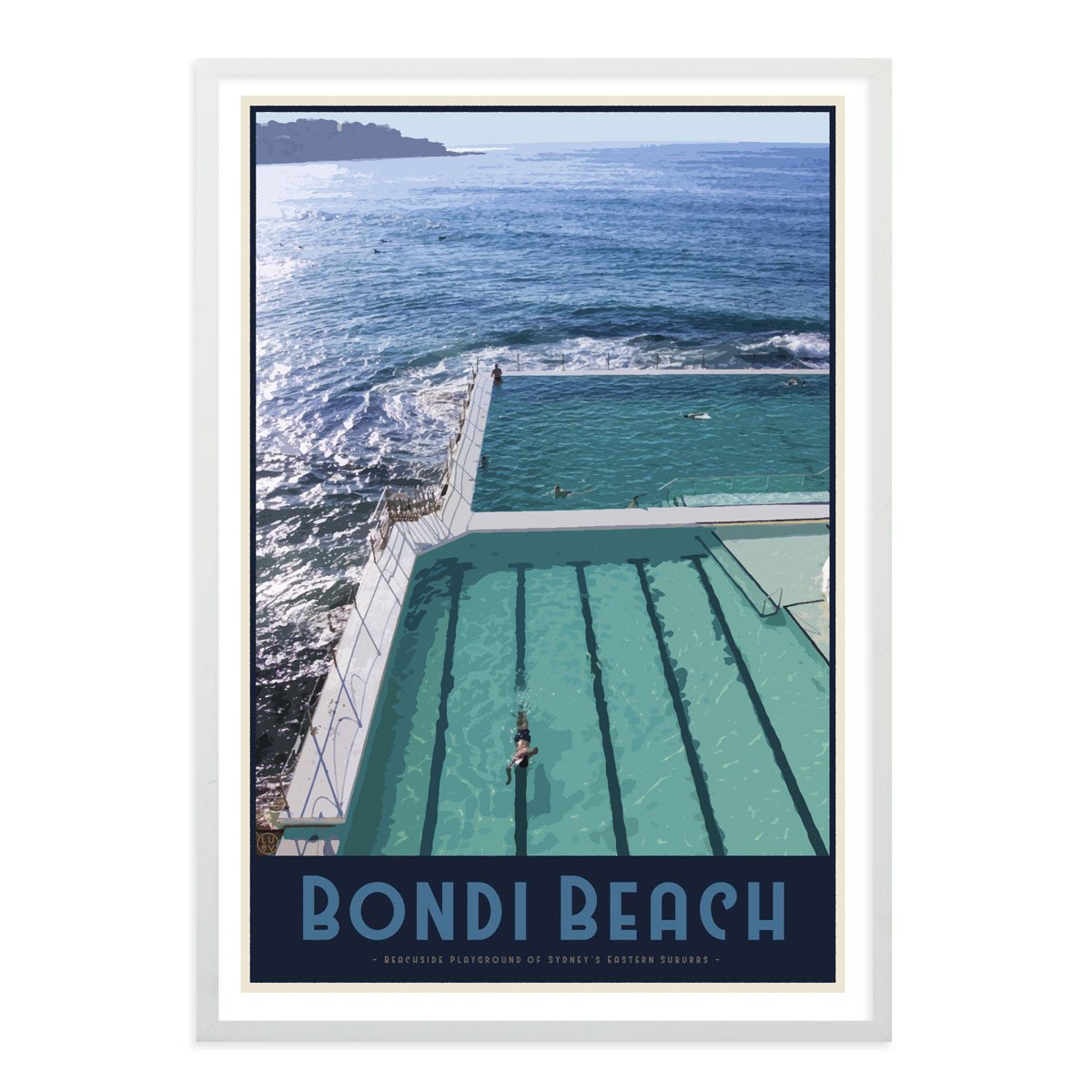 Bondi Beach Pool Poster vintage travel style - White Framed Print - Places We Luv