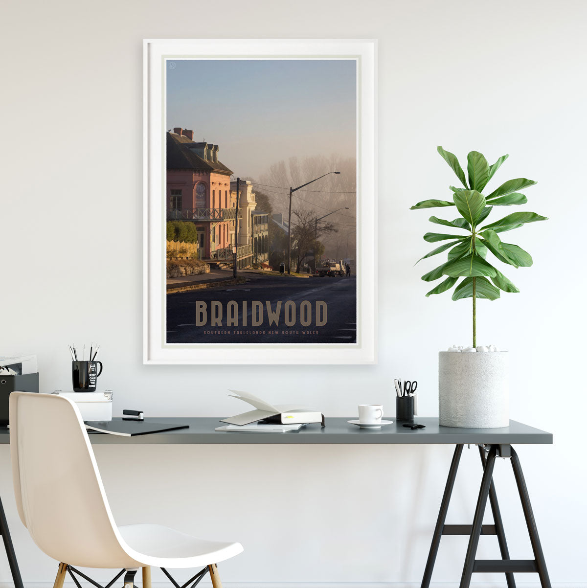 Braidwood Street framed vintage travel style poster. Original design Places We Luv