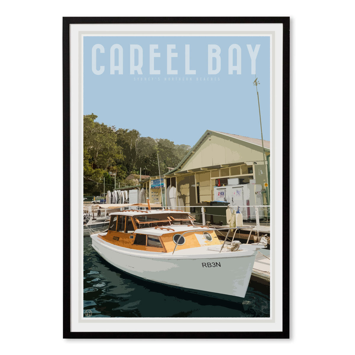 Careel Bay print and poster. Travel style original design