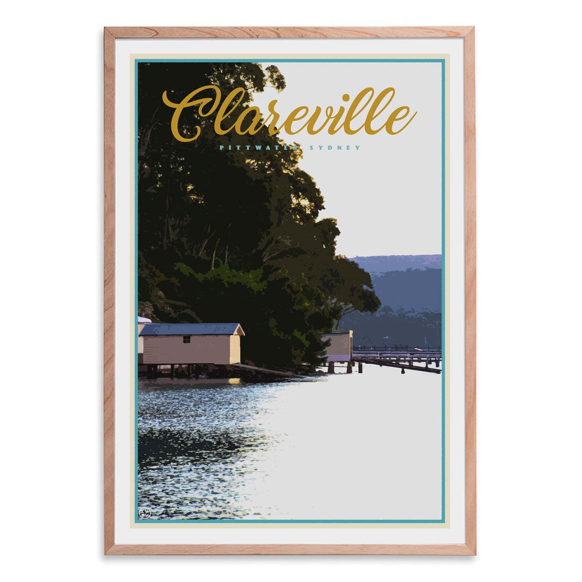 Clareville vintage travel style oak framed print by places we luv