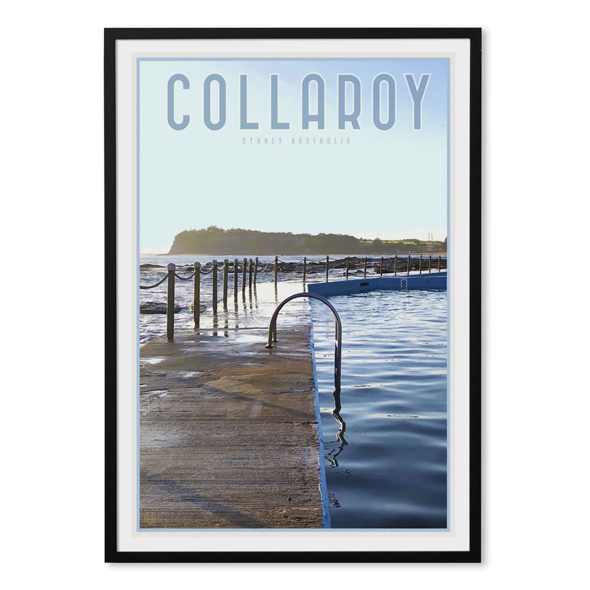 Collaroy Pool Black Framed Print vintage travel style by Places we Luv
