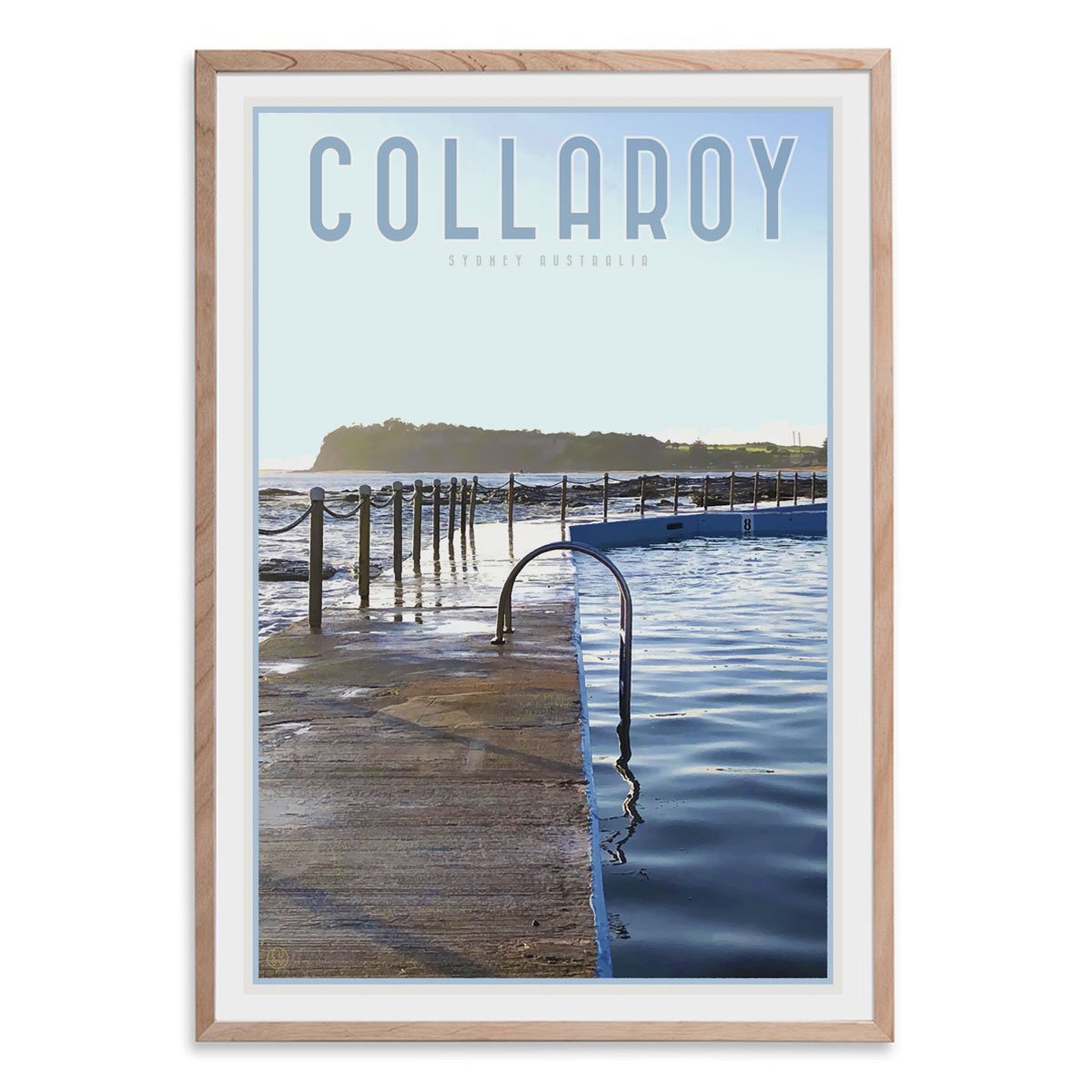 Collaroy Pool oak framed Print vintage travel style by Places we Luv