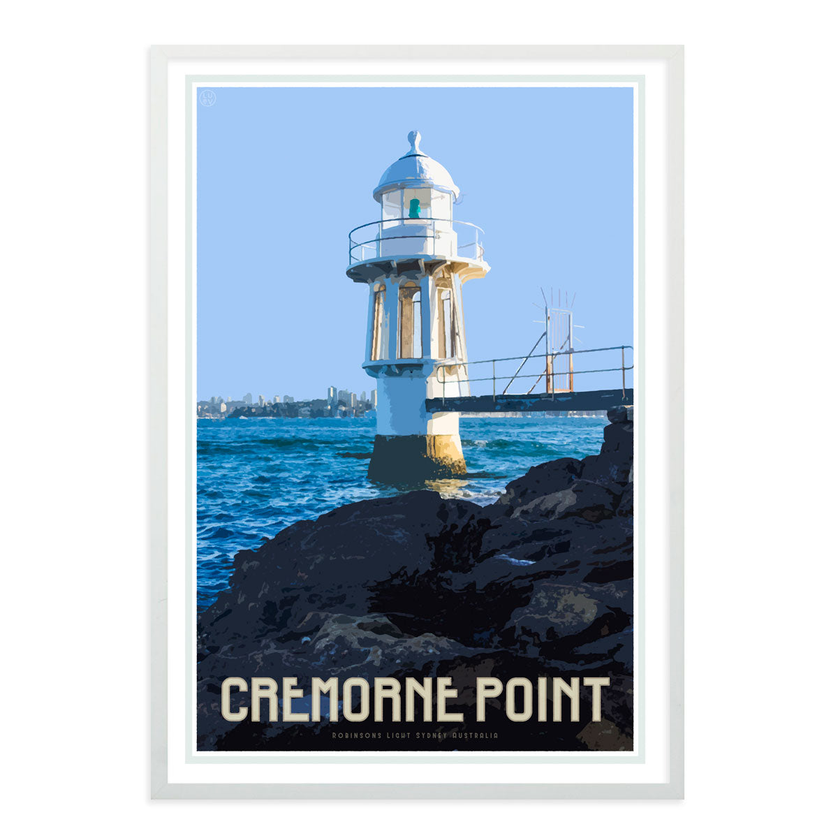 Cremorne point vintage style travel black framed print by Places We Luv
