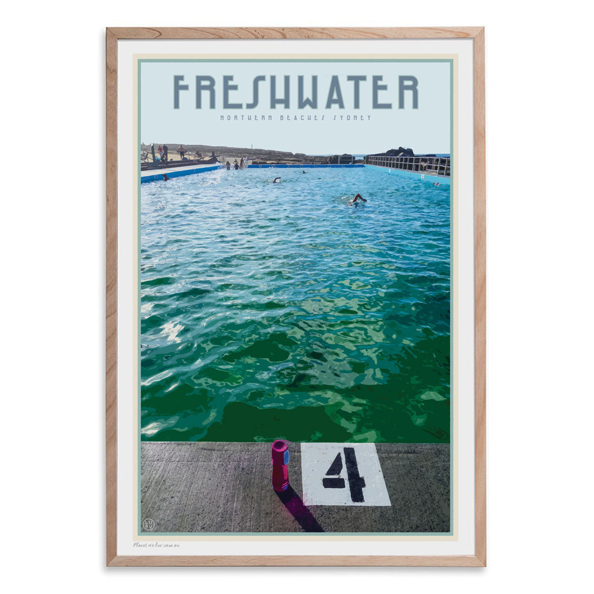 Freshwater beach vintage travel style oak framed print by places we luv