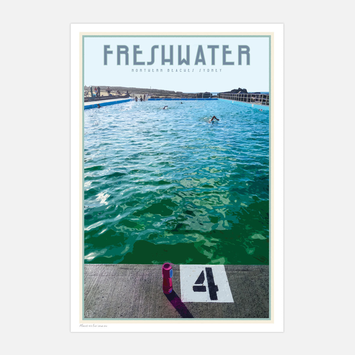 Freshwater beach vintage travel style print by places we luv