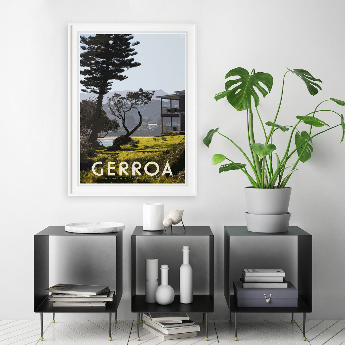 Gerroa white framed print - vintage travel style  by Places We Luv