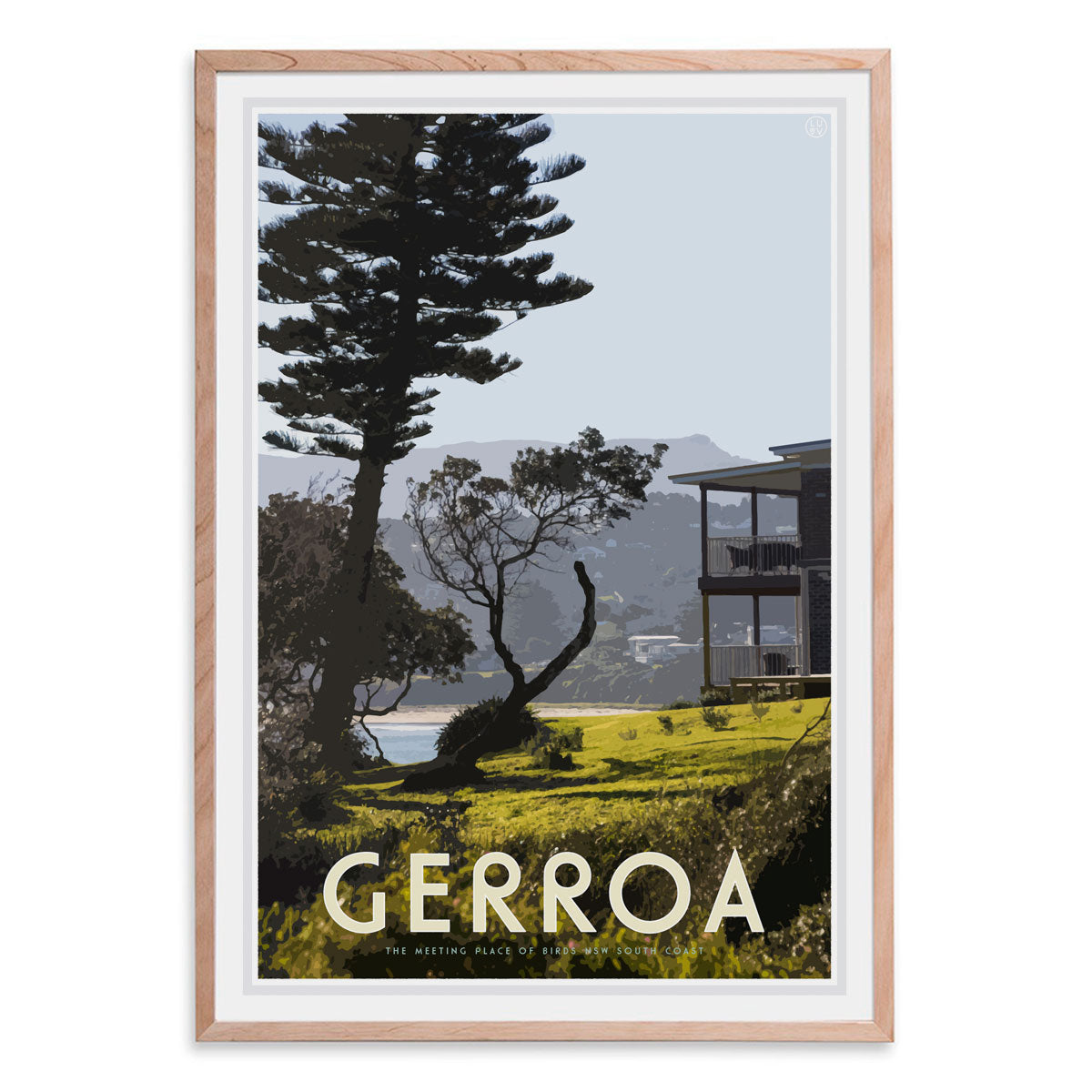 Gerroa oak framed print - vintage travel style  by Places We Luv