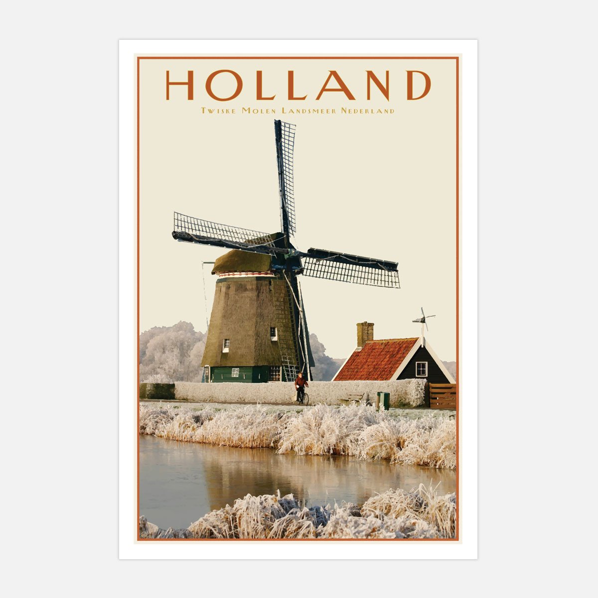 North Holland Windmill print. Vintage travel style. Original design by places we luv