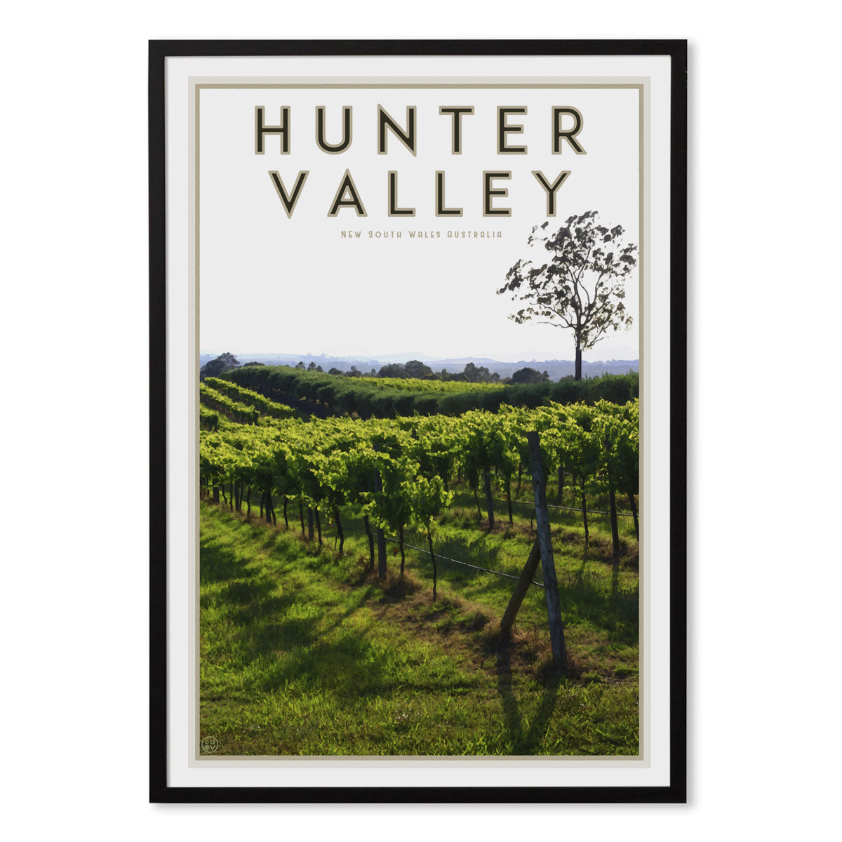 Hunter Valley travel poster in black frame - by places we luv
