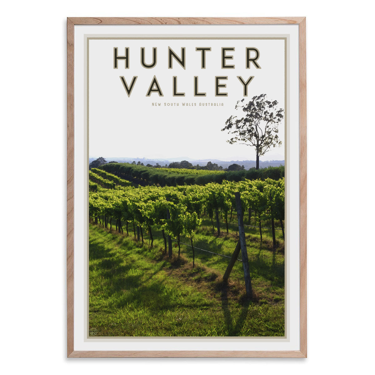 Hunter Valley travel poster in wooden frame - by places we luv