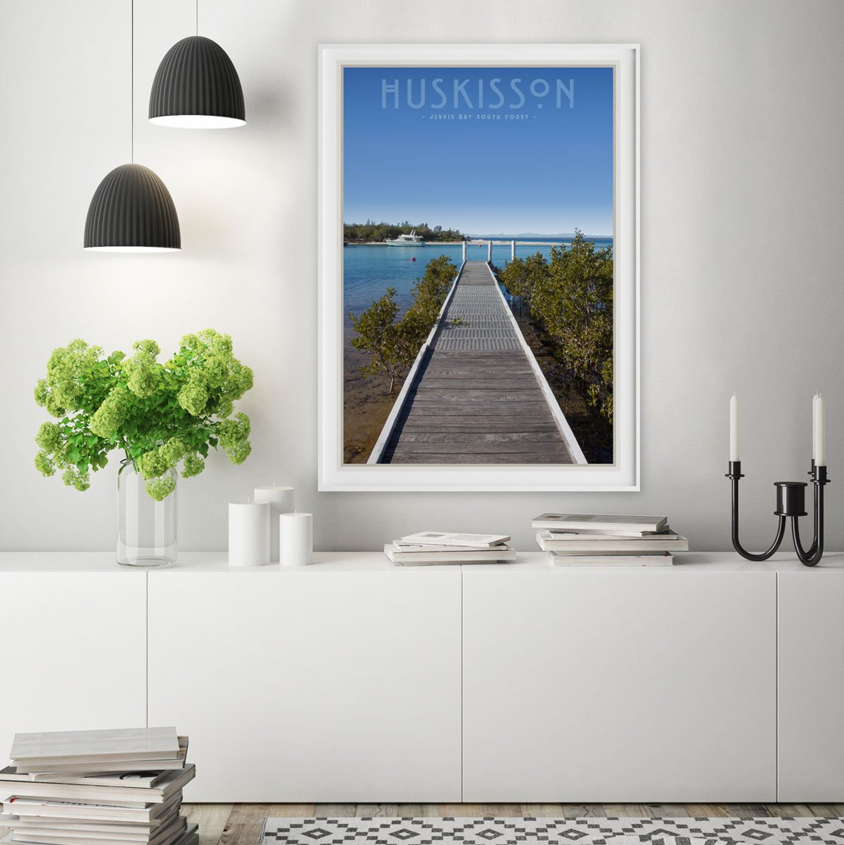Huskisson vintage travel style framed print by places we luv