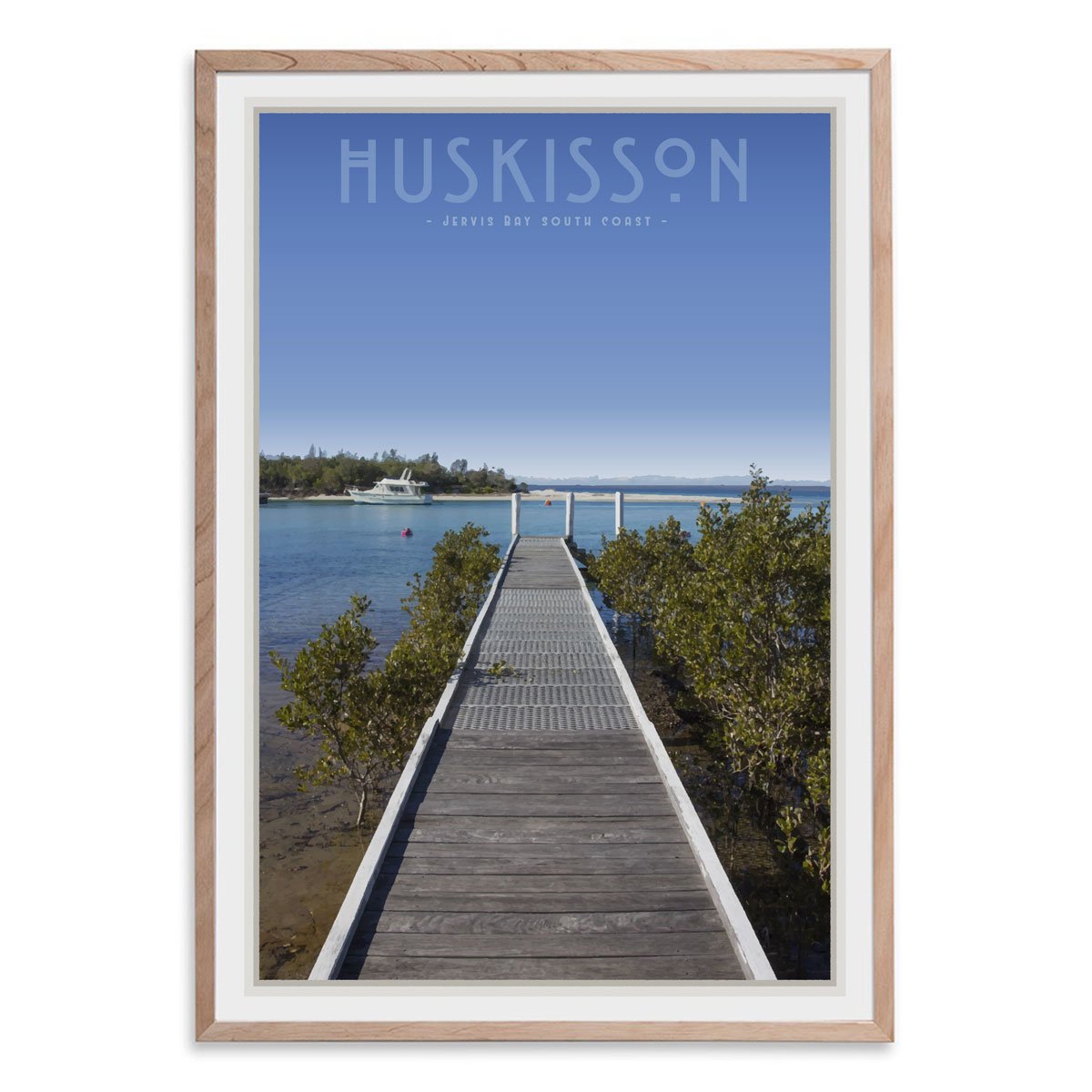 Huskisson vintage travel style oak framed print by places we luv