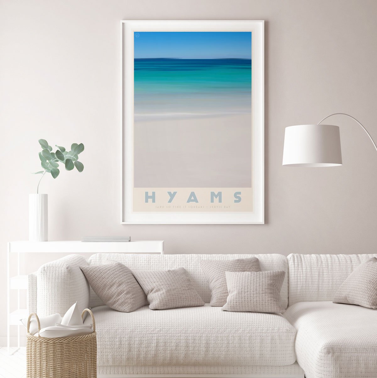 Hyams Beach framed print. Vintage travel style. original design by places we luv