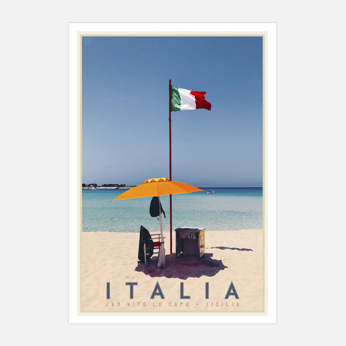 Italy beach vintage travel style poster by placesweluv