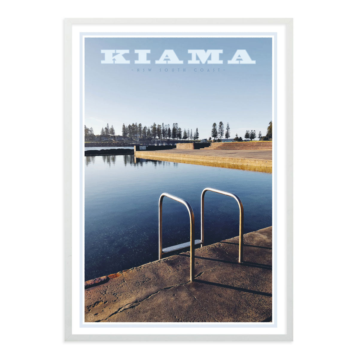 Kiama Pool Print white frame. Vintage travel style poster by places we love