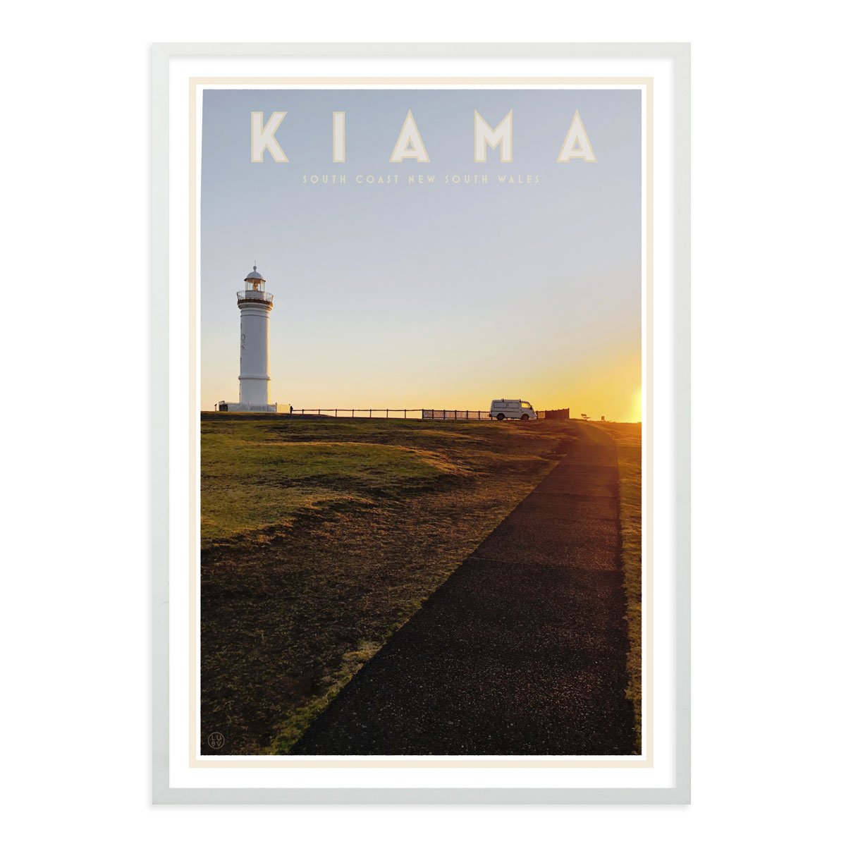 Kiama vintage travel style print in white frame - design by Places We Luv