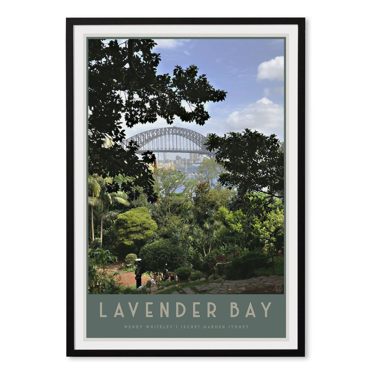 Lavender Bay vintage style travel black framed print by places we luv