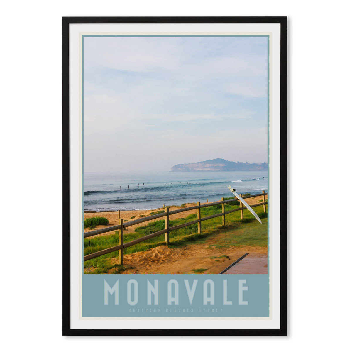 Mona Vale vintage travel style print by places we luv in black frame