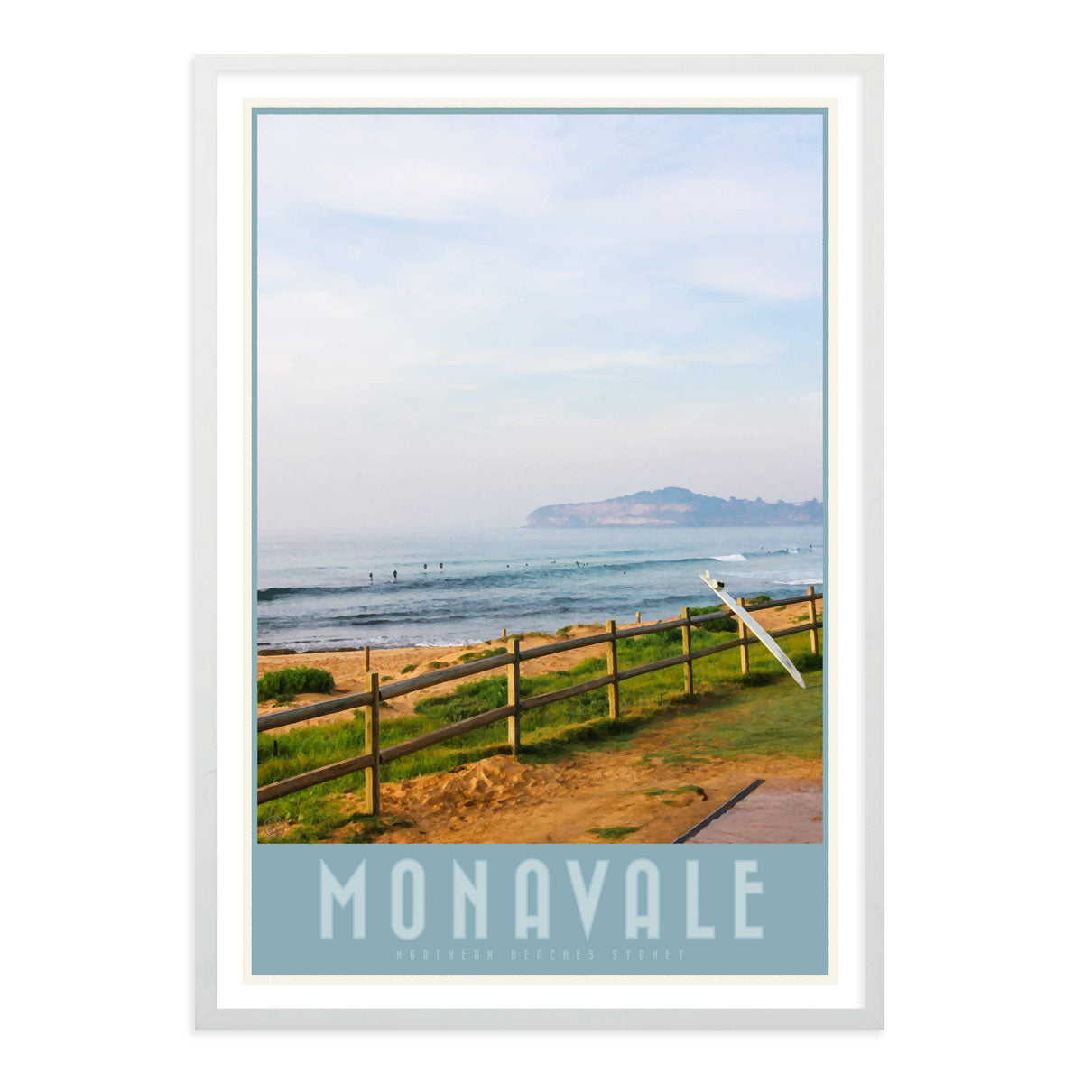 Mona Vale vintage travel style print in white frame by places we luv