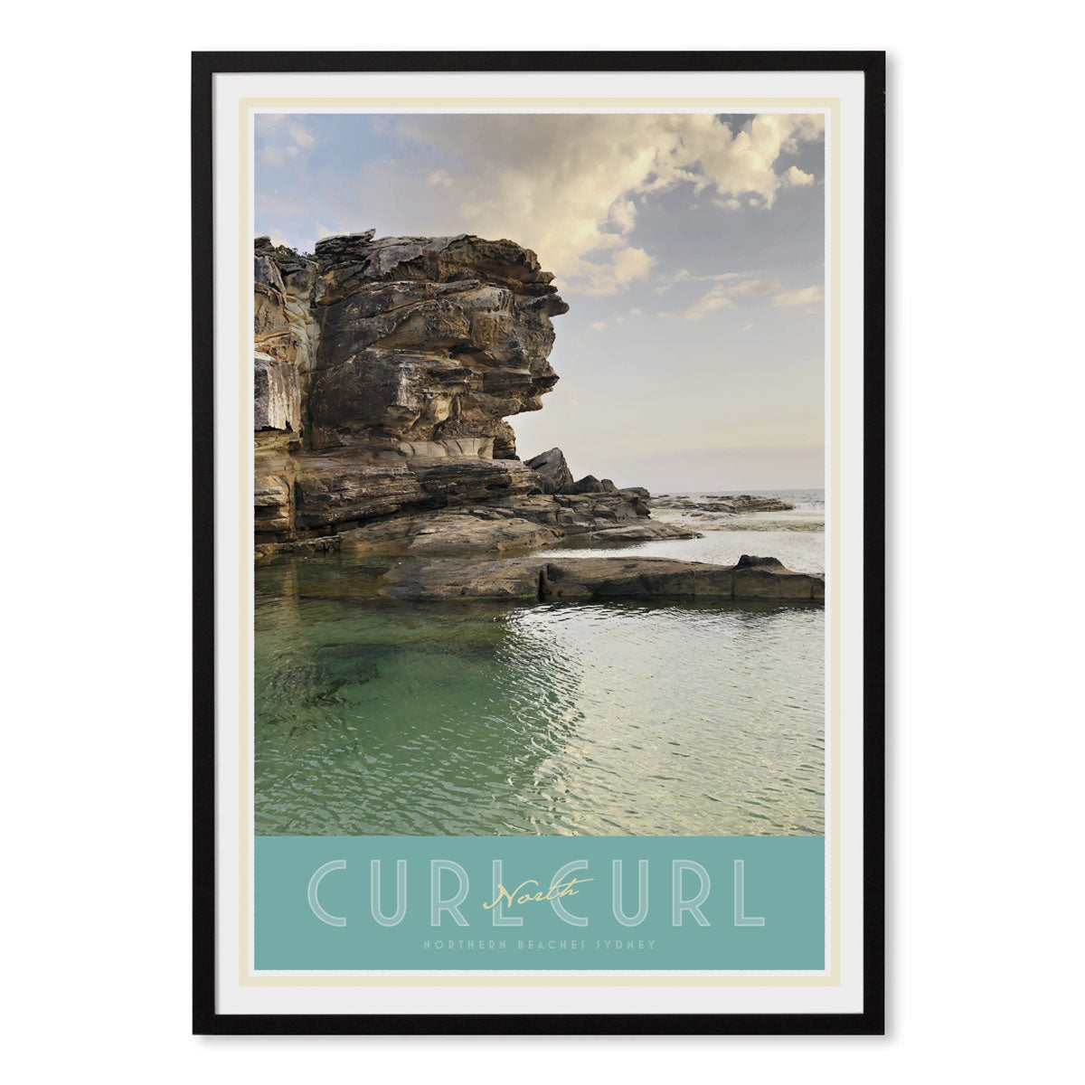 North Curl Curl Pool vintage travel style black framed poster by places we luv