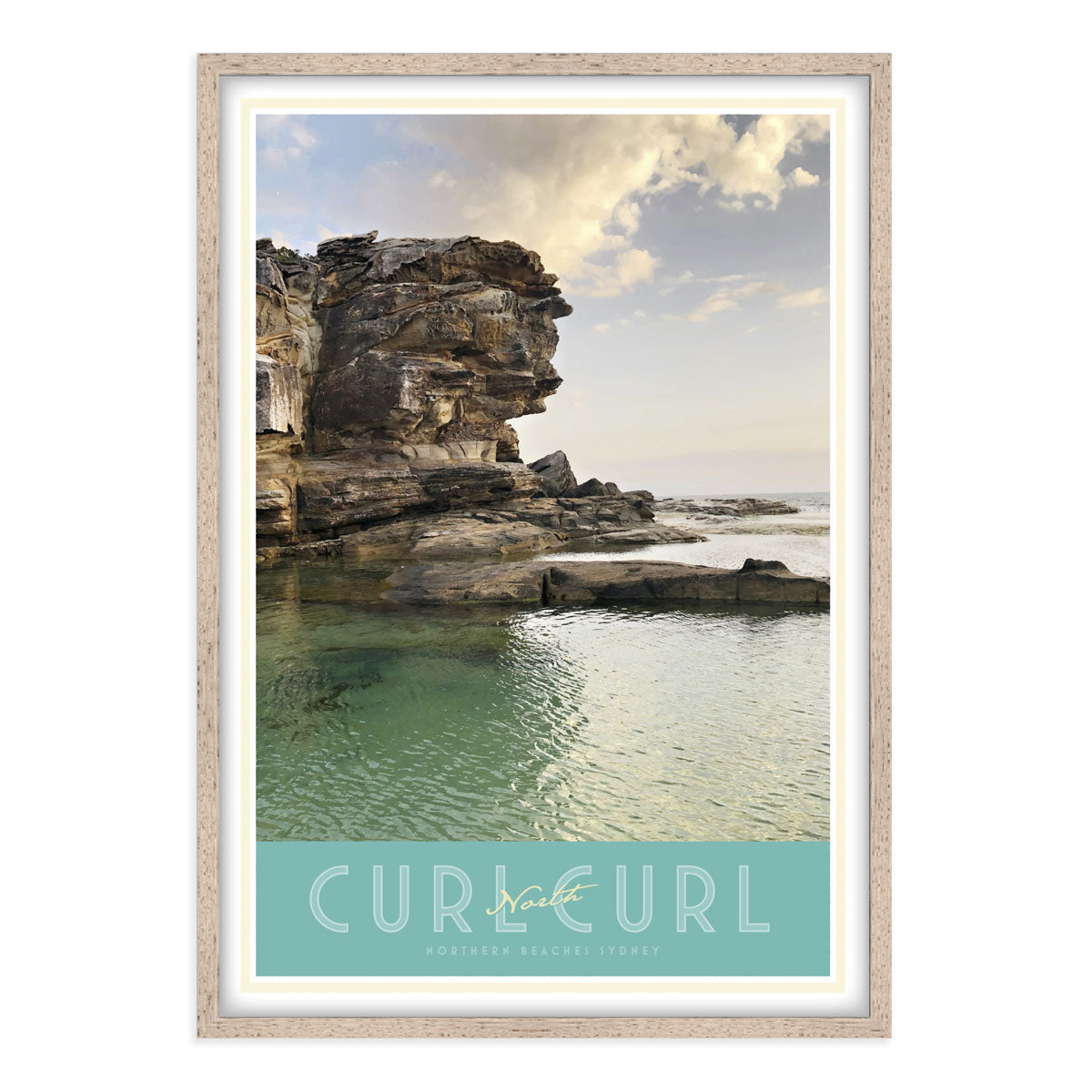 North Curl Curl Pool vintage travel style oak framed poster by places we luv