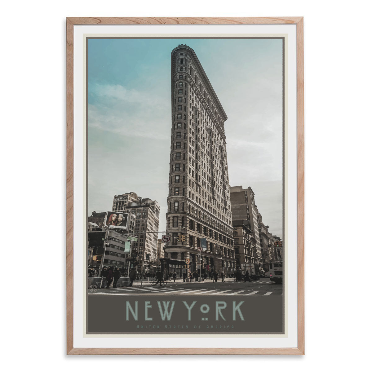 New York Flatiron oak framed print vintage travel style designed by Places We Luv
