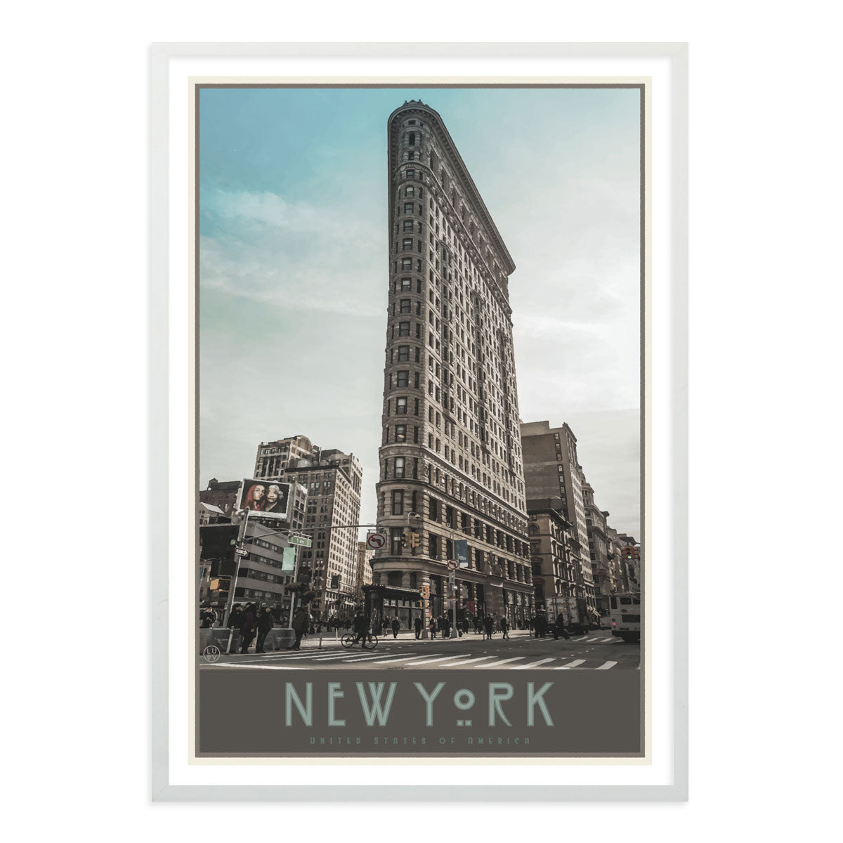 New York Flatiron white framed print vintage travel style designed by Places We Luv