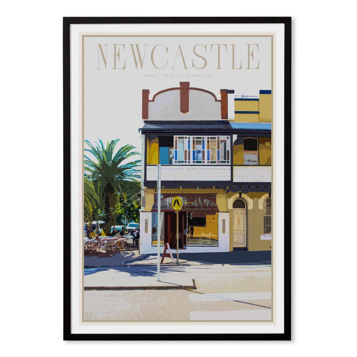 Newcastle fish and chips vintage travel style print by places we luv