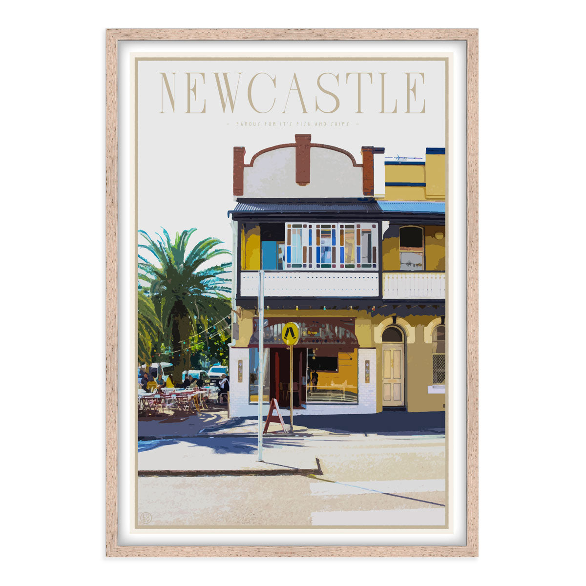 Newcastle fish and chips vintage travel style framed print places we luv