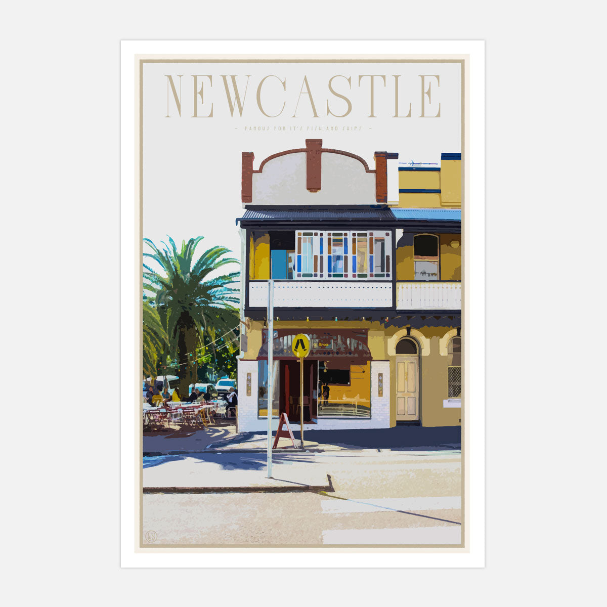 Newcastle fish and chips vintage travel style print places we luv
