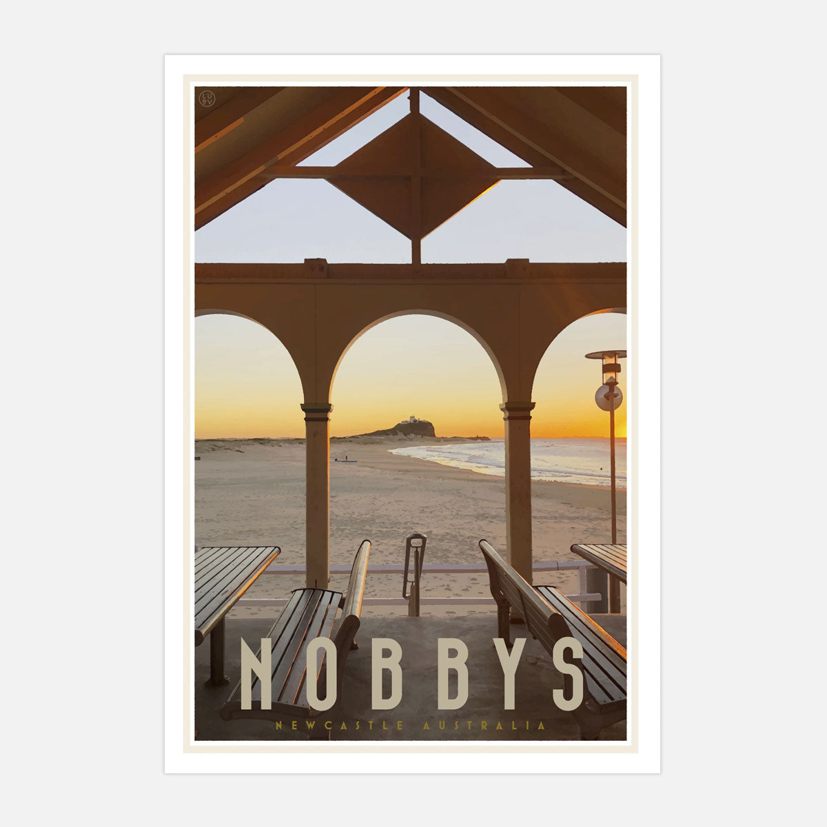 Nobbys beach newcastle vintage travel style print by placesweluv