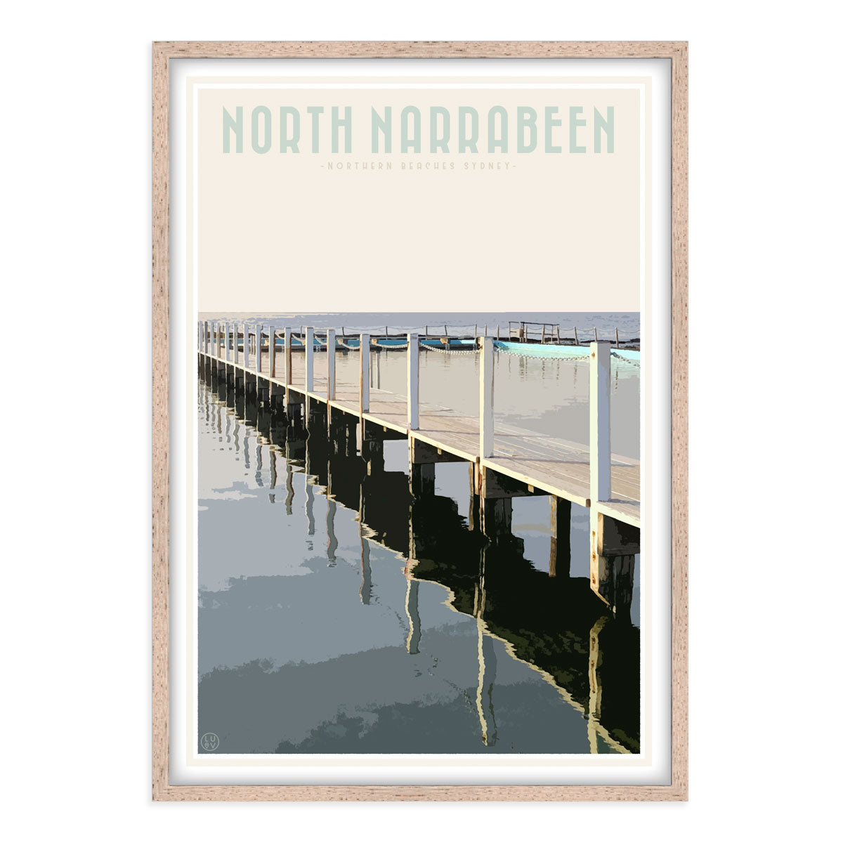 North Narrabeen vintage travel style oak framed print by Places We Luv