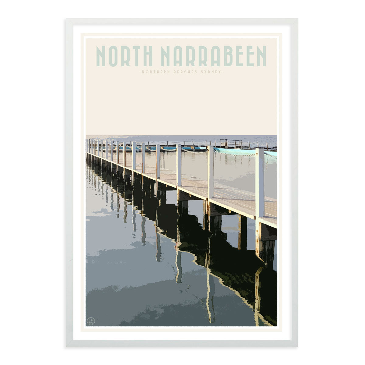 North Narrabeen vintage travel style white framed print by Places We Luv 