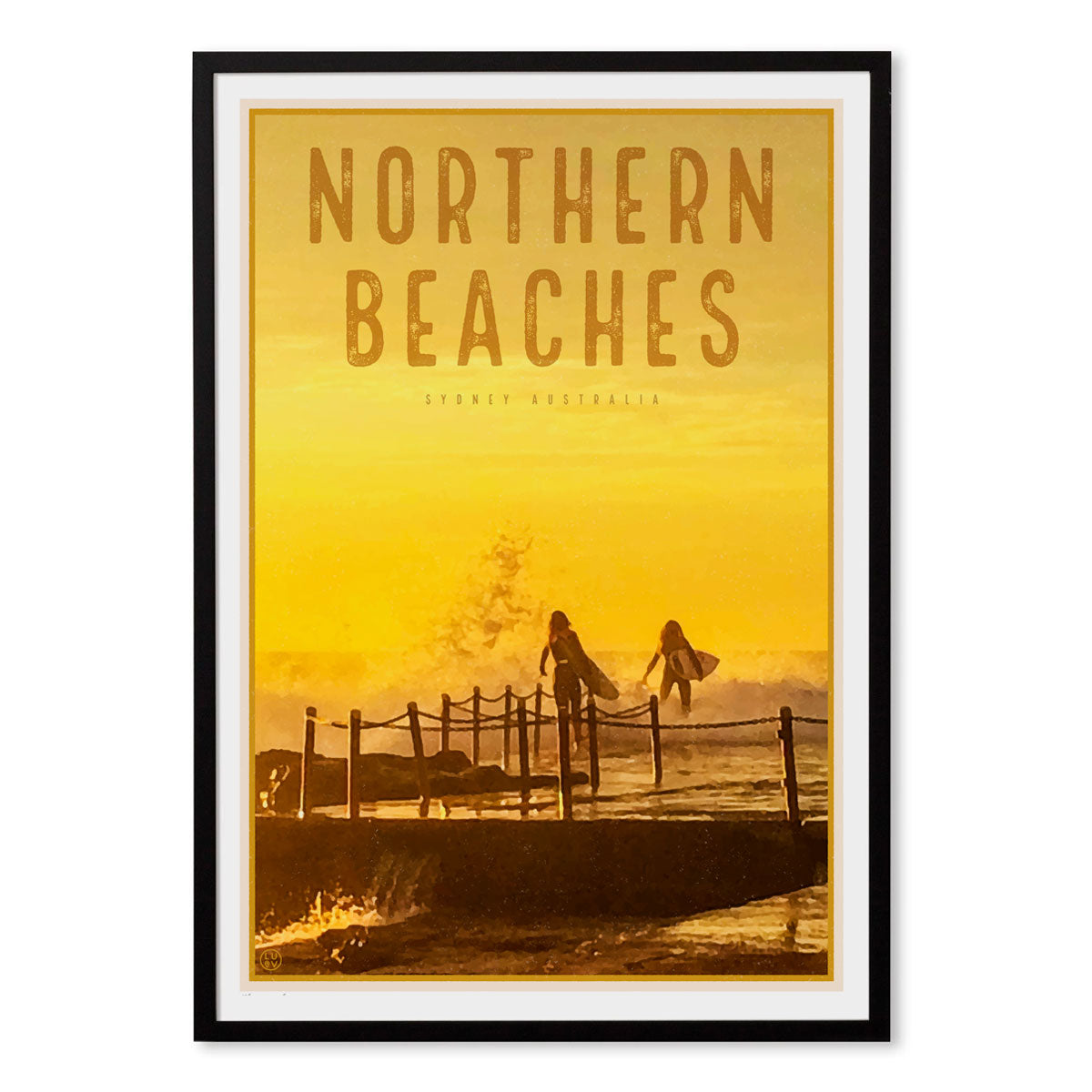 Northern Beaches vintage travel style framed prints by Places We Luv 